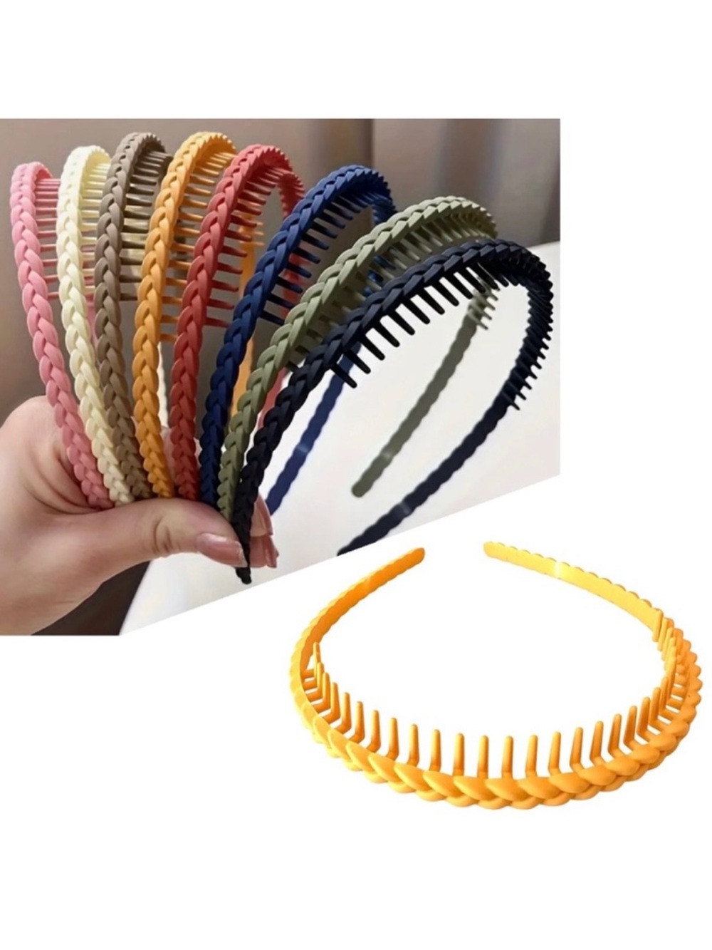 🔴 5 for $10 ONE Yellow Braided Headband Anti Slip Resin Hair Accessory